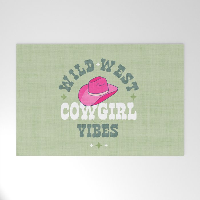 Wild-West Cowgirl Vibes with Hat Typography Pink and Green Welcome Mat Gallery Image 1