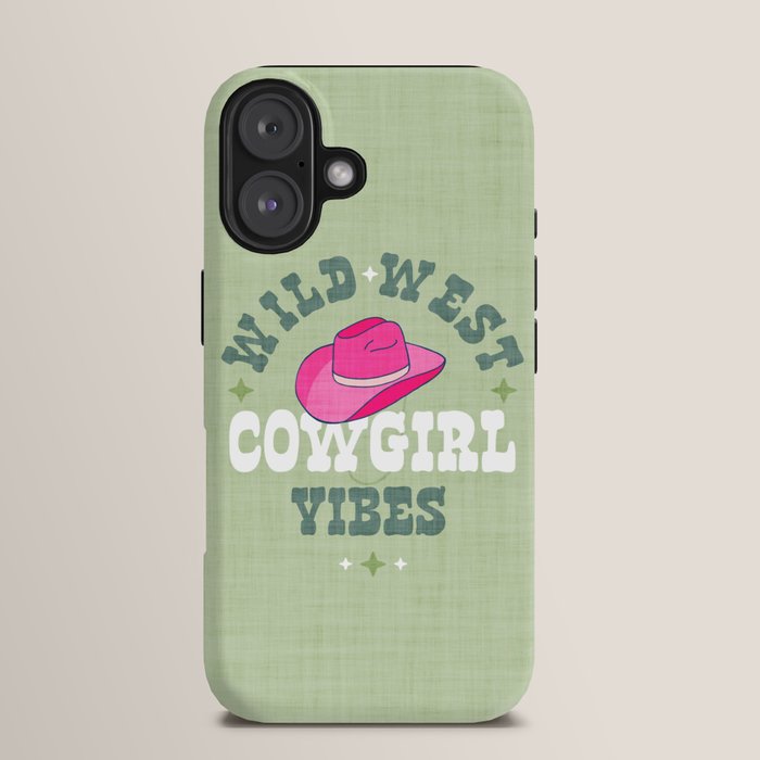 Wild-West Cowgirl Vibes with Hat Typography Pink and Green iPhone Case Gallery Image 13