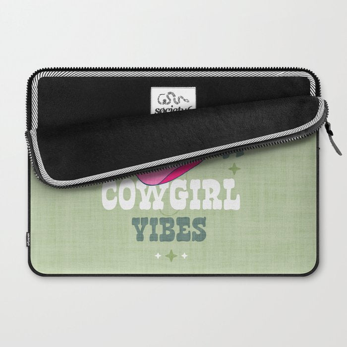 Wild-West Cowgirl Vibes with Hat Typography Pink and Green Laptop Sleeve Gallery Image 2
