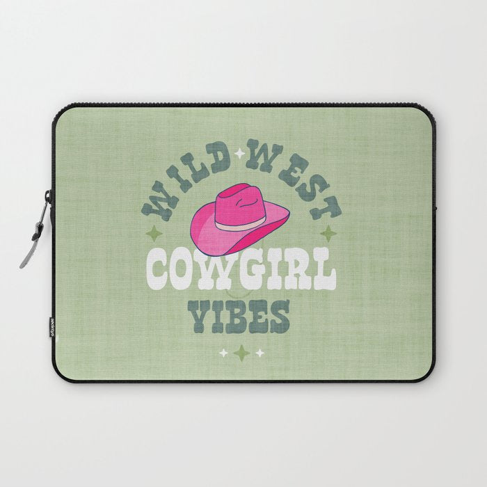 Wild-West Cowgirl Vibes with Hat Typography Pink and Green Laptop Sleeve Gallery Image 1