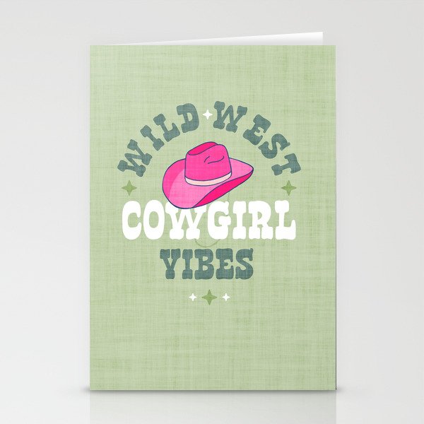 Wild-West Cowgirl Vibes with Hat Typography Pink and Green Stationery Card Gallery Image 1