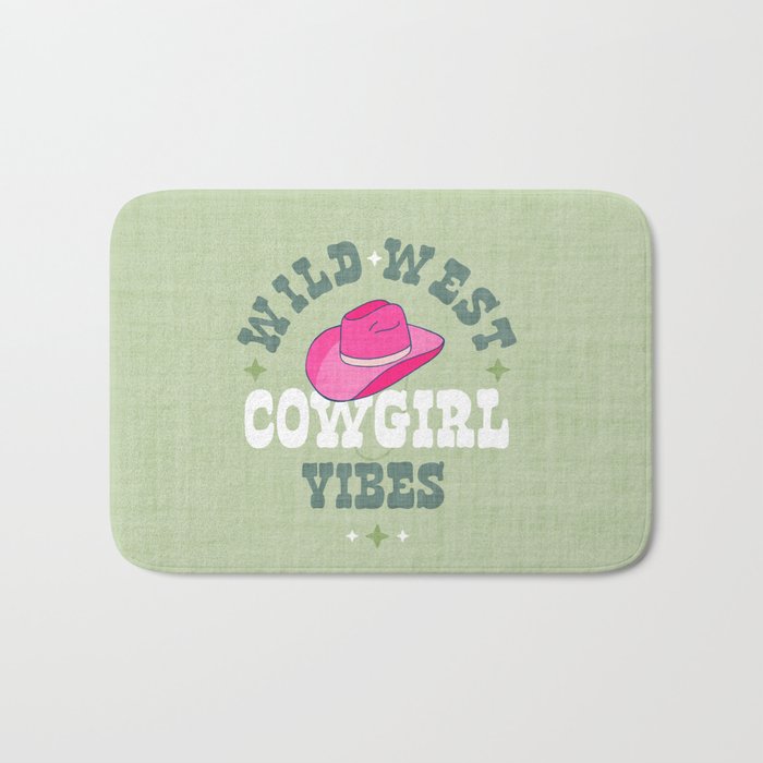 Wild-West Cowgirl Vibes with Hat Typography Pink and Green Bath Mat Gallery Image 1