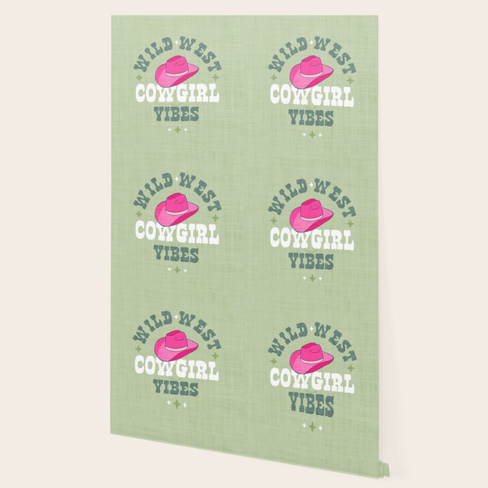 Wild-West Cowgirl Vibes with Hat Typography Pink and Green Wallpaper Gallery Image 2
