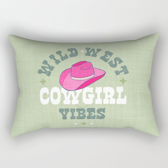 Wild-West Cowgirl Vibes with Hat Typography Pink and Green Rectangular Pillow Gallery Image 1