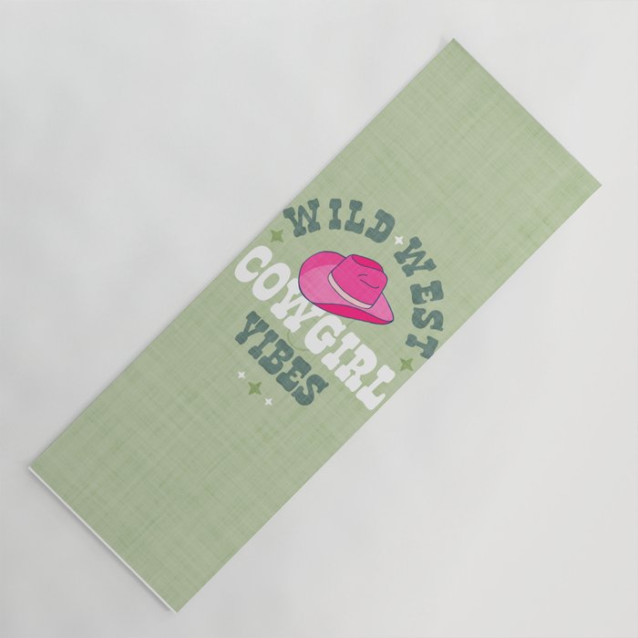 Wild-West Cowgirl Vibes with Hat Typography Pink and Green Yoga Mat Gallery Image 1