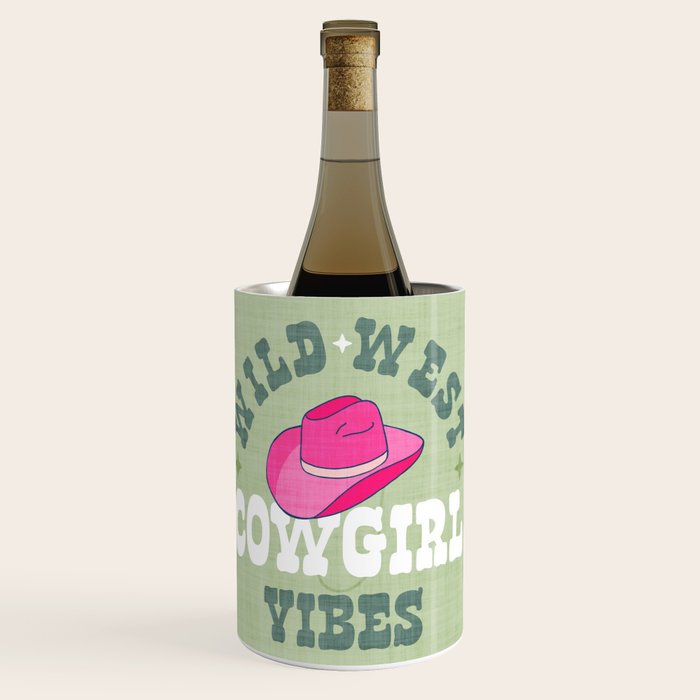 Wild-West Cowgirl Vibes with Hat Typography Pink and Green Wine Chiller Gallery Image 1