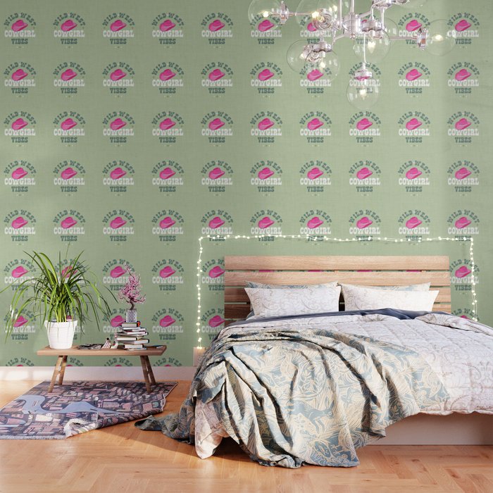 Wild-West Cowgirl Vibes with Hat Typography Pink and Green Wallpaper Gallery Image 3