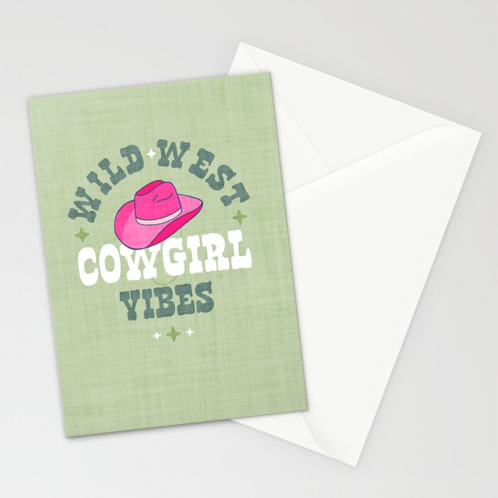 Wild-West Cowgirl Vibes with Hat Typography Pink and Green Stationery Card Gallery Image 2