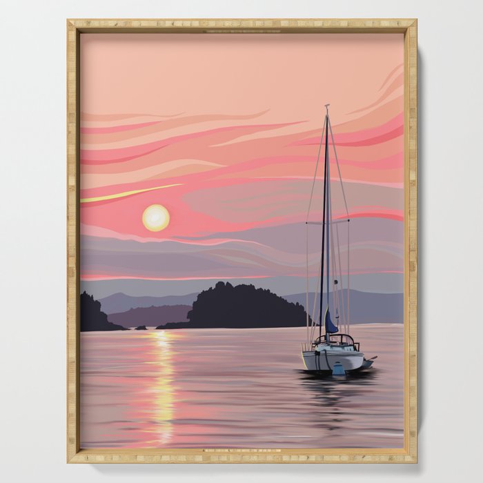 Smooth Sailboat Sunset Serving Tray Gallery Image 1