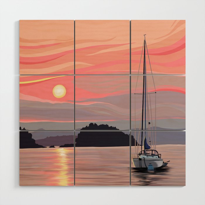 Smooth Sailboat Sunset Wood Wall Art Gallery Image 1