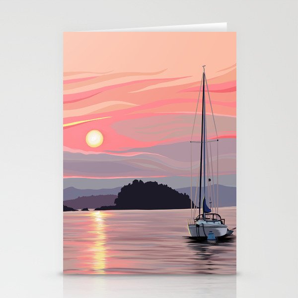 Smooth Sailboat Sunset Stationery Card Gallery Image 2