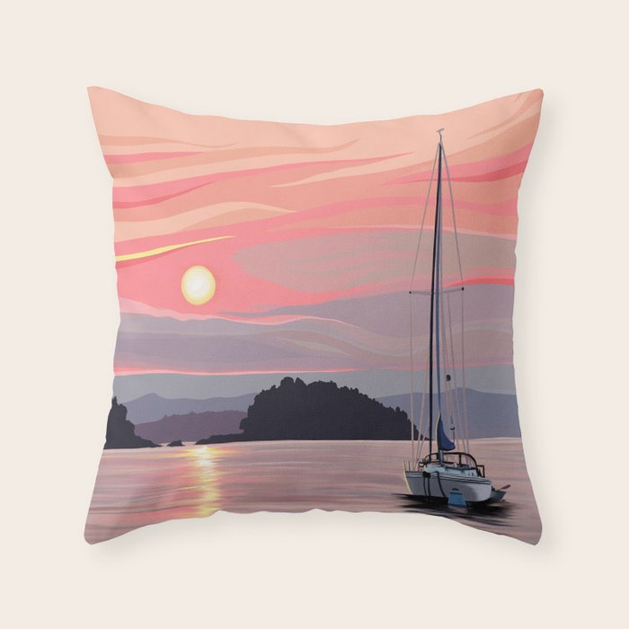 Smooth Sailboat Sunset Throw Pillow Gallery Image 6