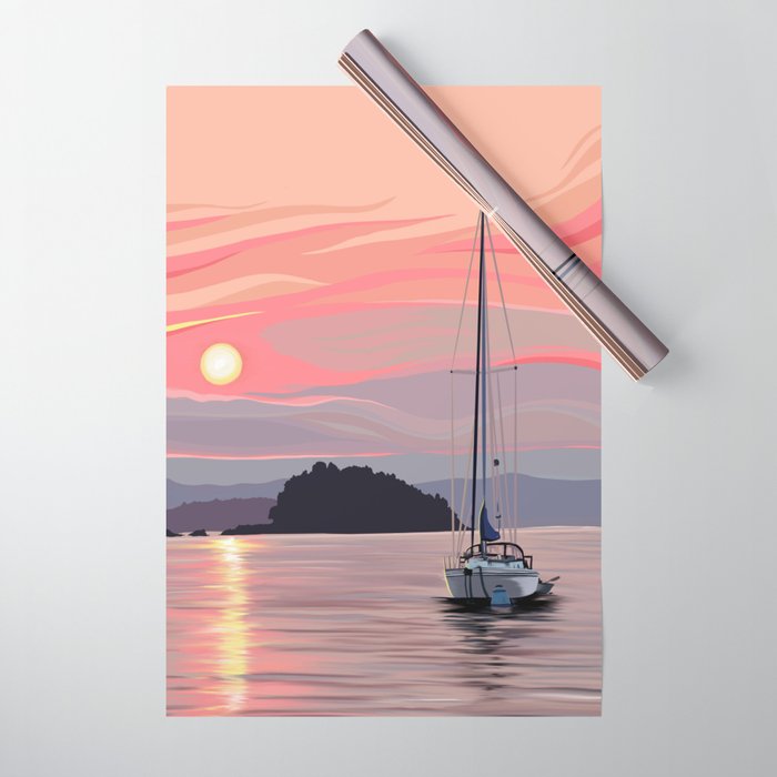 Smooth Sailboat Sunset Wrapping Paper Gallery Image 1