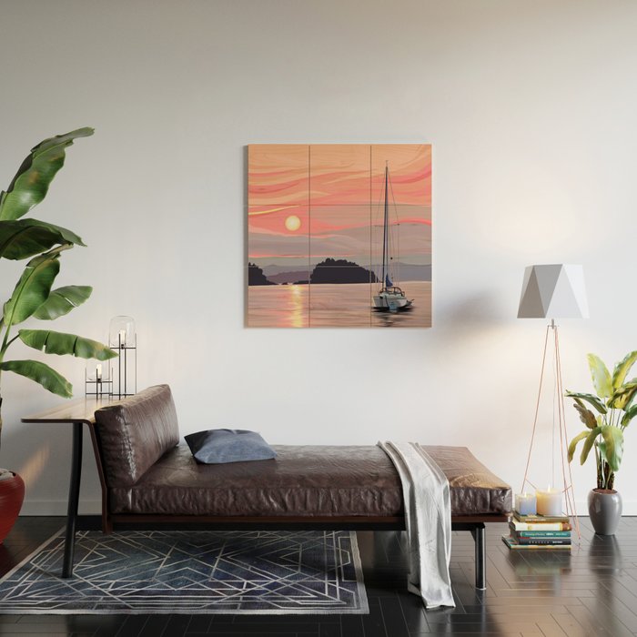 Smooth Sailboat Sunset Wood Wall Art Gallery Image 2