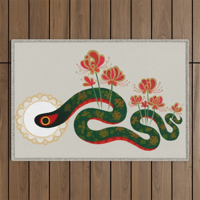 Snake and flowers Outdoor Rug Gallery Image 1