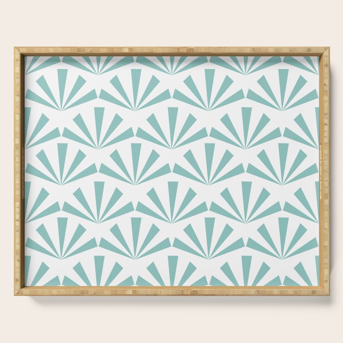 Light teal mid century modern sun pattern Serving Tray Gallery Image 1