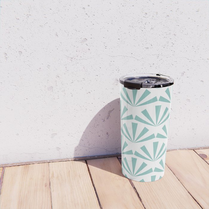 Light teal mid century modern sun pattern Travel Mug Gallery Image 4