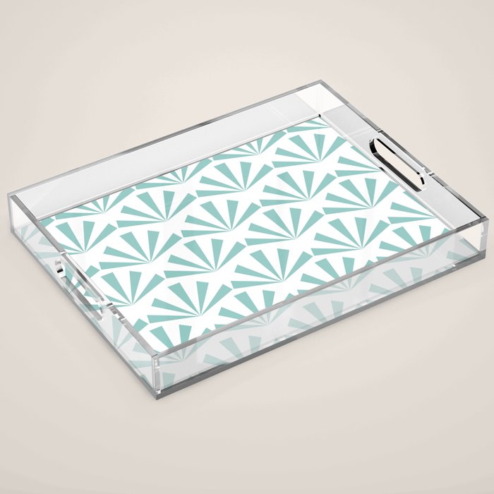 Light teal mid century modern sun pattern Acrylic Tray Gallery Image 1