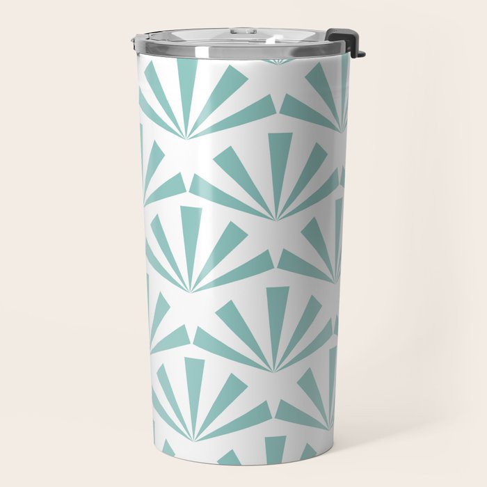 Light teal mid century modern sun pattern Travel Mug Gallery Image 2