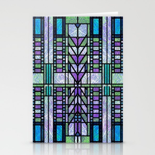 Aqua and Green Art Deco Stained Glass Design Stationery Card Gallery Image 1