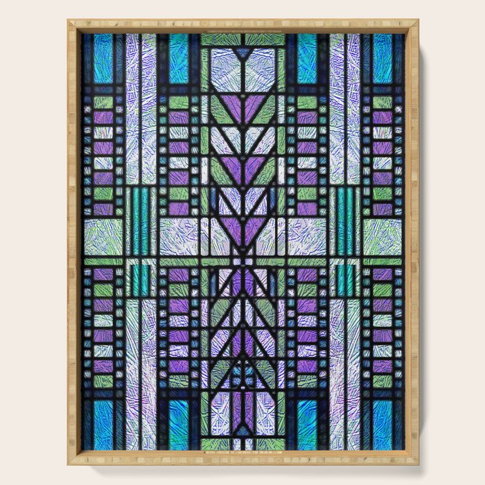 Aqua and Green Art Deco Stained Glass Design Serving Tray Gallery Image 1