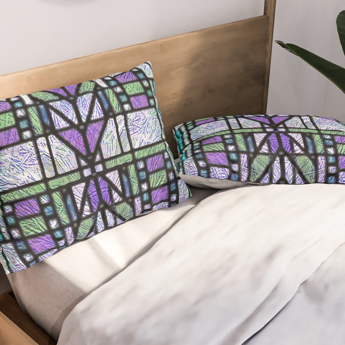 Aqua and Green Art Deco Stained Glass Design Pillow Sham Gallery Image 2