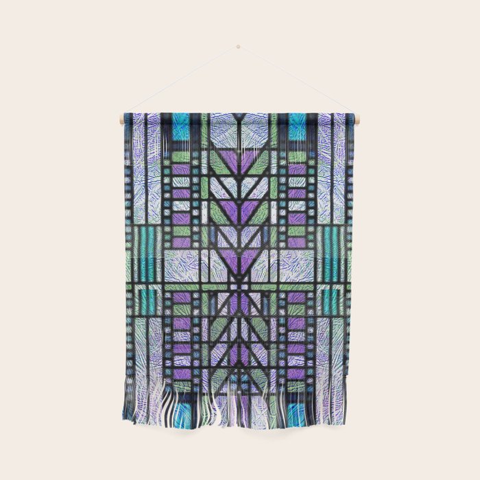 Aqua and Green Art Deco Stained Glass Design Wall Hanging Gallery Image 1