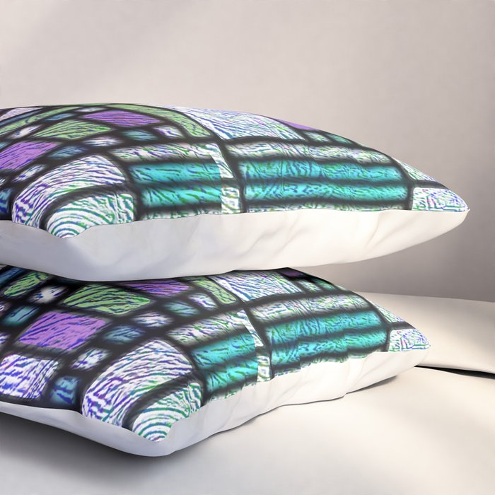 Aqua and Green Art Deco Stained Glass Design Pillow Sham Gallery Image 3