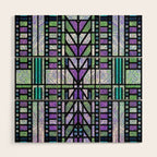 Aqua and Green Art Deco Stained Glass Design Wood Wall Art Gallery Image 1