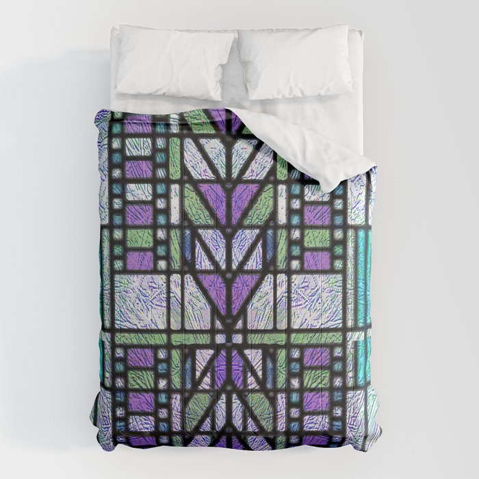Aqua and Green Art Deco Stained Glass Design Comforter Gallery Image 6