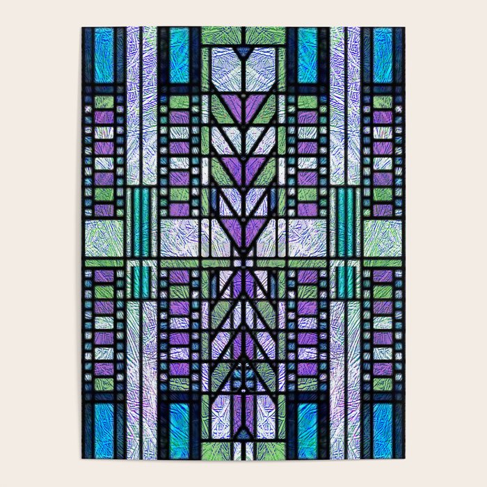 Aqua and Green Art Deco Stained Glass Design Poster Gallery Image 4