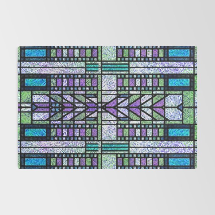 Aqua and Green Art Deco Stained Glass Design Rug Gallery Image 2