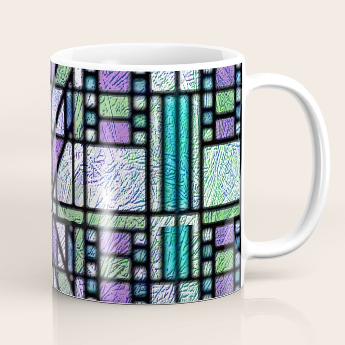 Aqua and Green Art Deco Stained Glass Design Coffee Mug Gallery Image 1