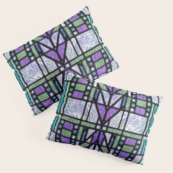 Aqua and Green Art Deco Stained Glass Design Pillow Sham Gallery Image 3