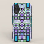 Aqua and Green Art Deco Stained Glass Design iPhone Case Gallery Image 1