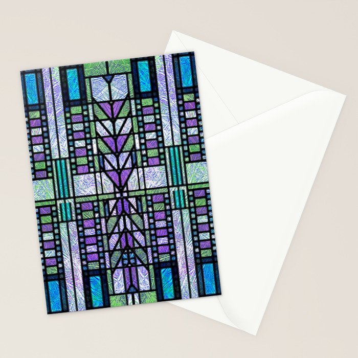 Aqua and Green Art Deco Stained Glass Design Stationery Card Gallery Image 2
