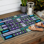 Aqua and Green Art Deco Stained Glass Design Outdoor Rug Gallery Image 2