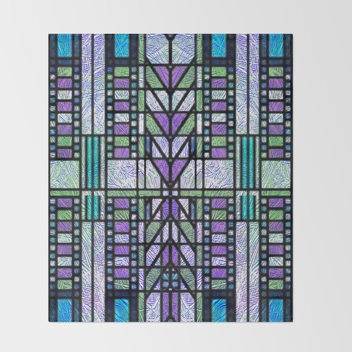Aqua and Green Art Deco Stained Glass Design Throw Blanket Gallery Image 2