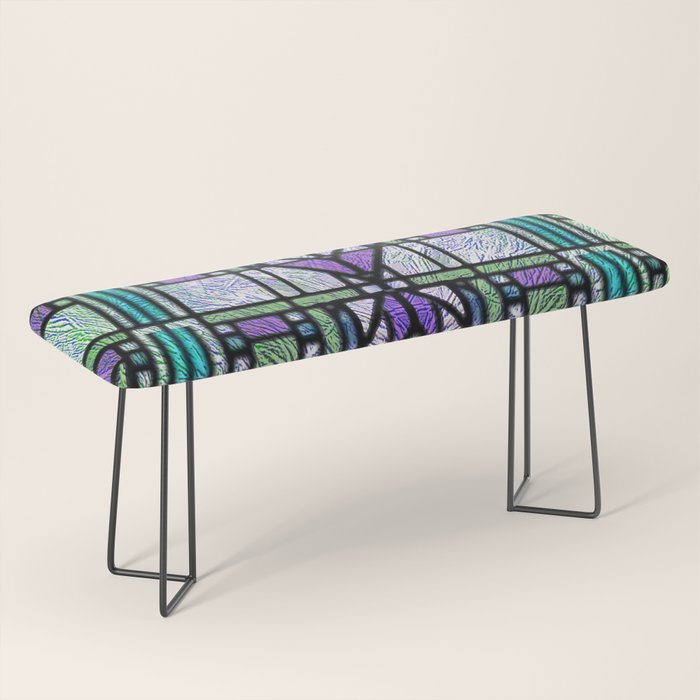 Aqua and Green Art Deco Stained Glass Design Bench Gallery Image 1