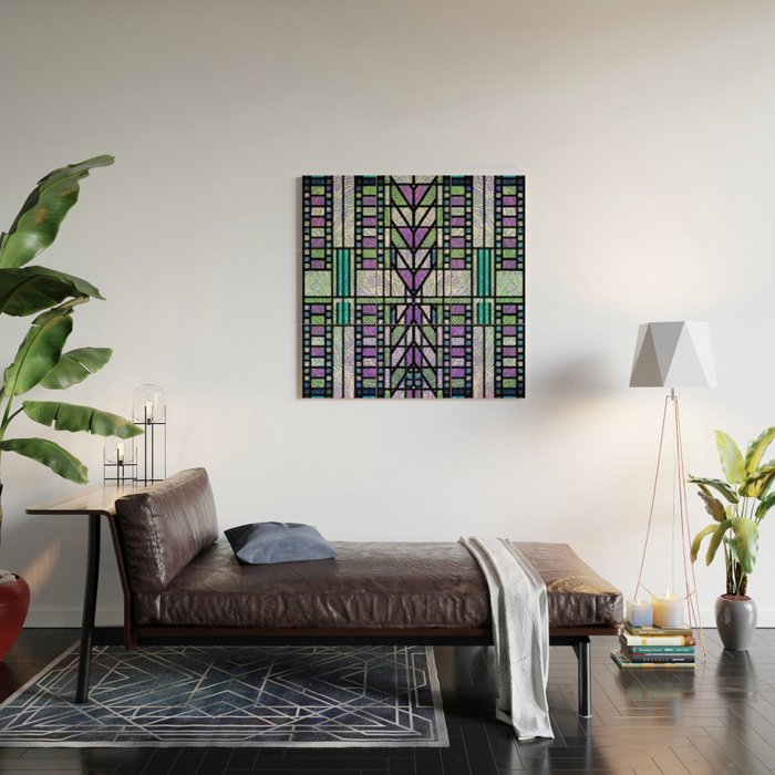 Aqua and Green Art Deco Stained Glass Design Wood Wall Art Gallery Image 2