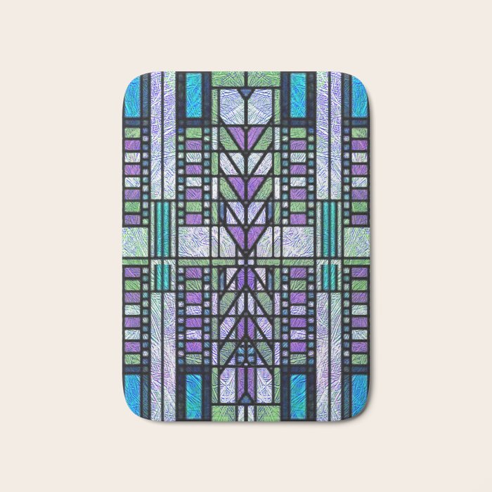 Aqua and Green Art Deco Stained Glass Design Bath Mat Gallery Image 1