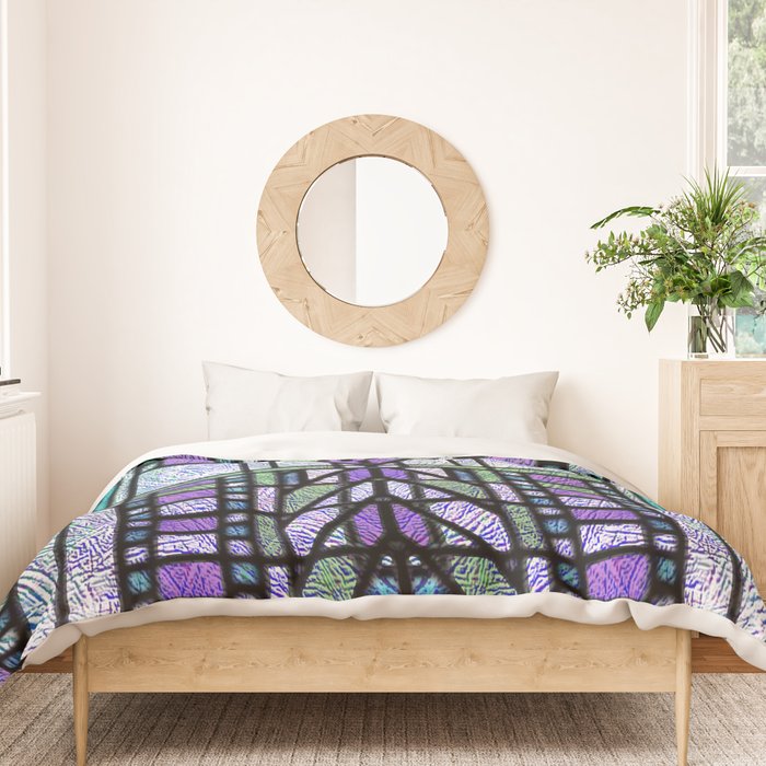 Aqua and Green Art Deco Stained Glass Design Duvet Cover Gallery Image 3