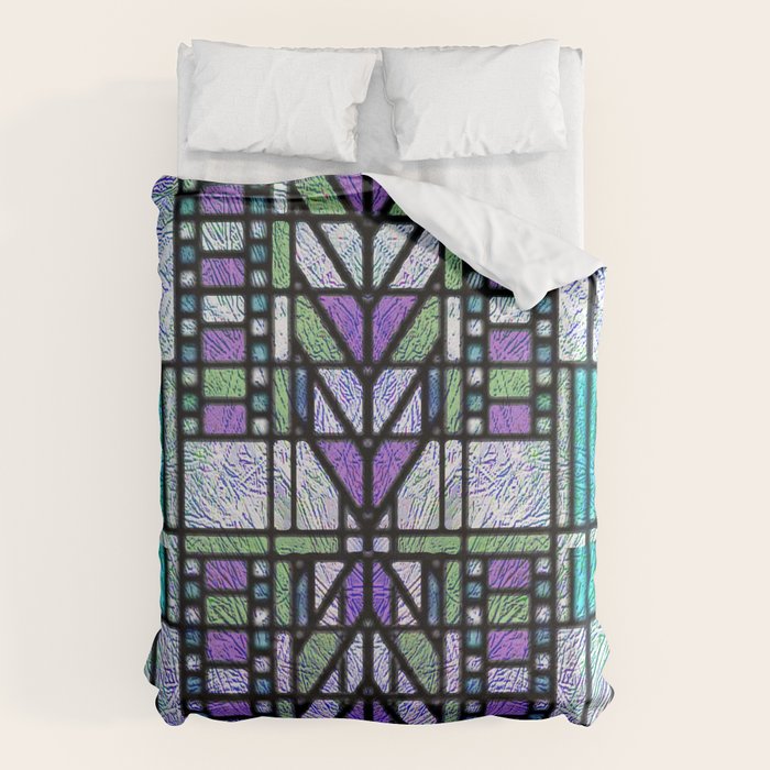 Aqua and Green Art Deco Stained Glass Design Duvet Cover Gallery Image 6