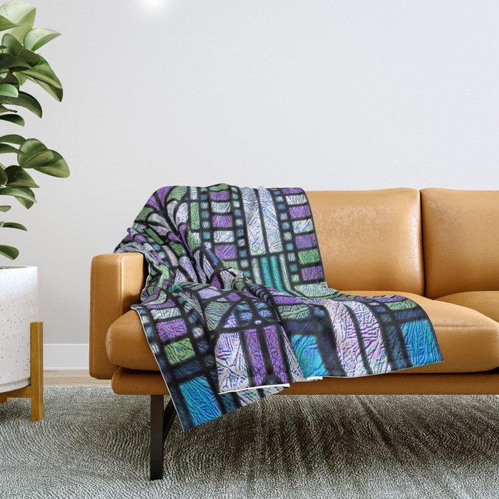 Aqua and Green Art Deco Stained Glass Design Throw Blanket Gallery Image 1