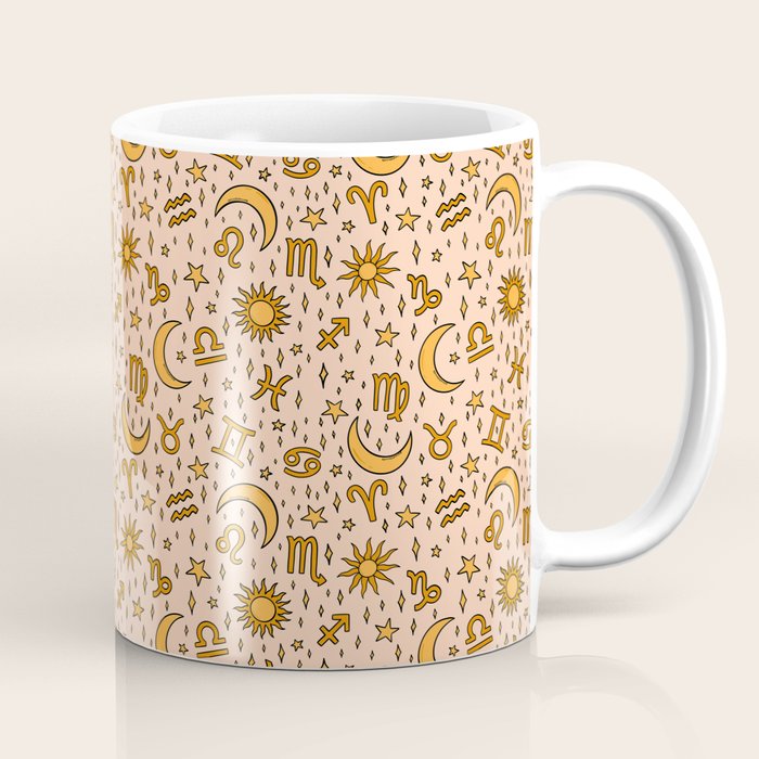 Zodiac Sun and Star Print in Cream Coffee Mug Gallery Image 1