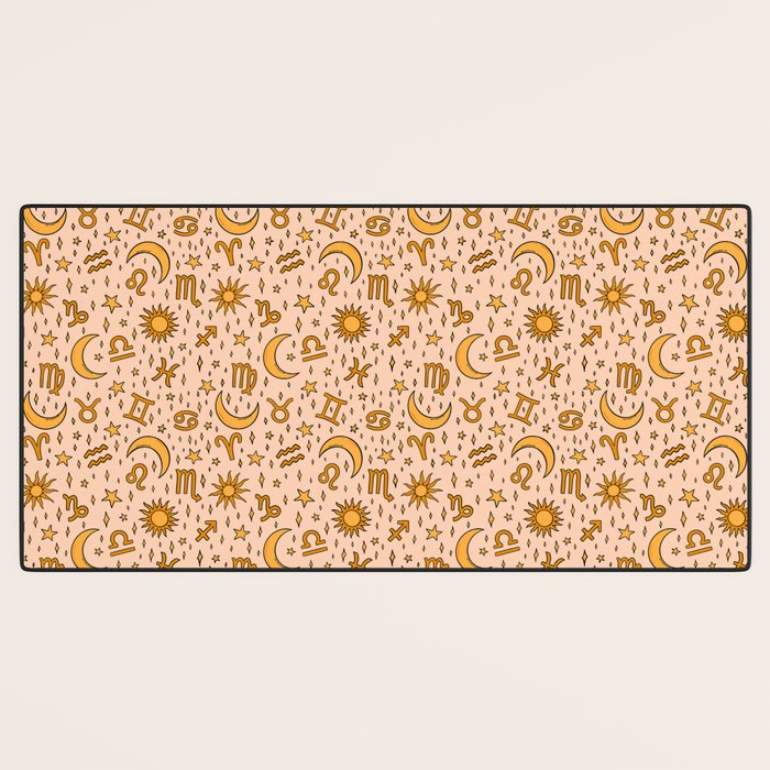 Zodiac Sun and Star Print in Cream Desk Mat Gallery Image 3