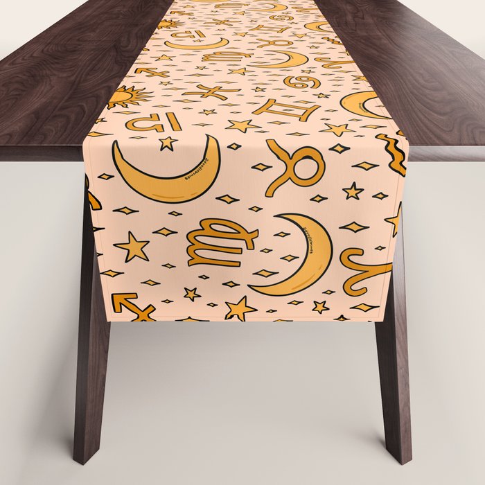Zodiac Sun and Star Print in Cream Table Runner Gallery Image 1