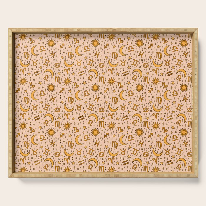 Zodiac Sun and Star Print in Cream Serving Tray Gallery Image 1