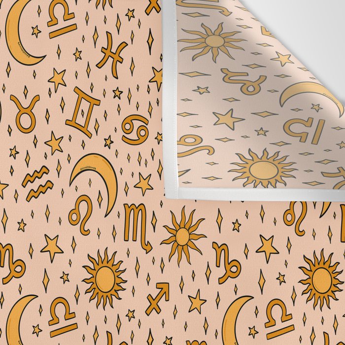 Zodiac Sun and Star Print in Cream Wall Tapestry Gallery Image 3