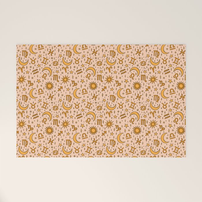 Zodiac Sun and Star Print in Cream Welcome Mat Gallery Image 1